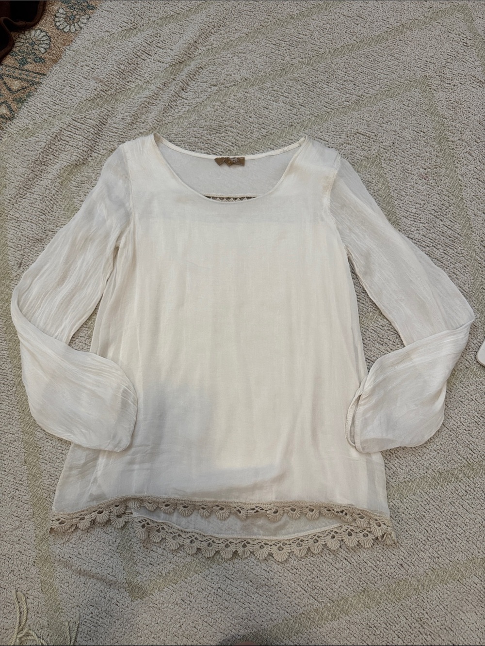 Carla Conti Italy 100% Silk Lace Hem Blouse Small Boho Cottagecore